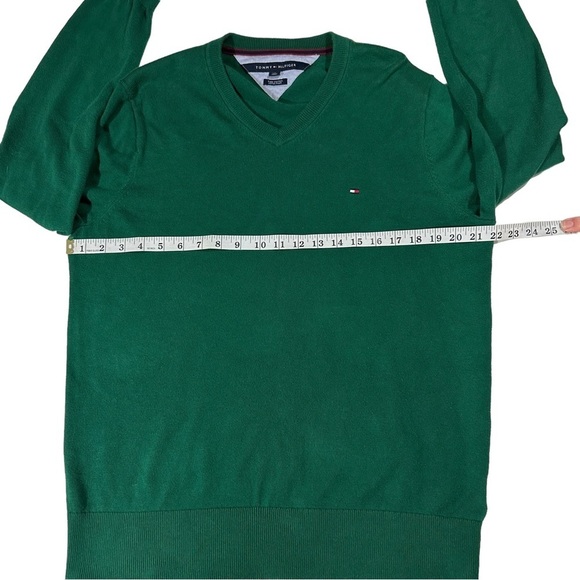 Tommy Hilfiger 100% Pima Cotton Green V-Neck Pullover Sweater Sz XL Flag Logo - Picture 7 of 13